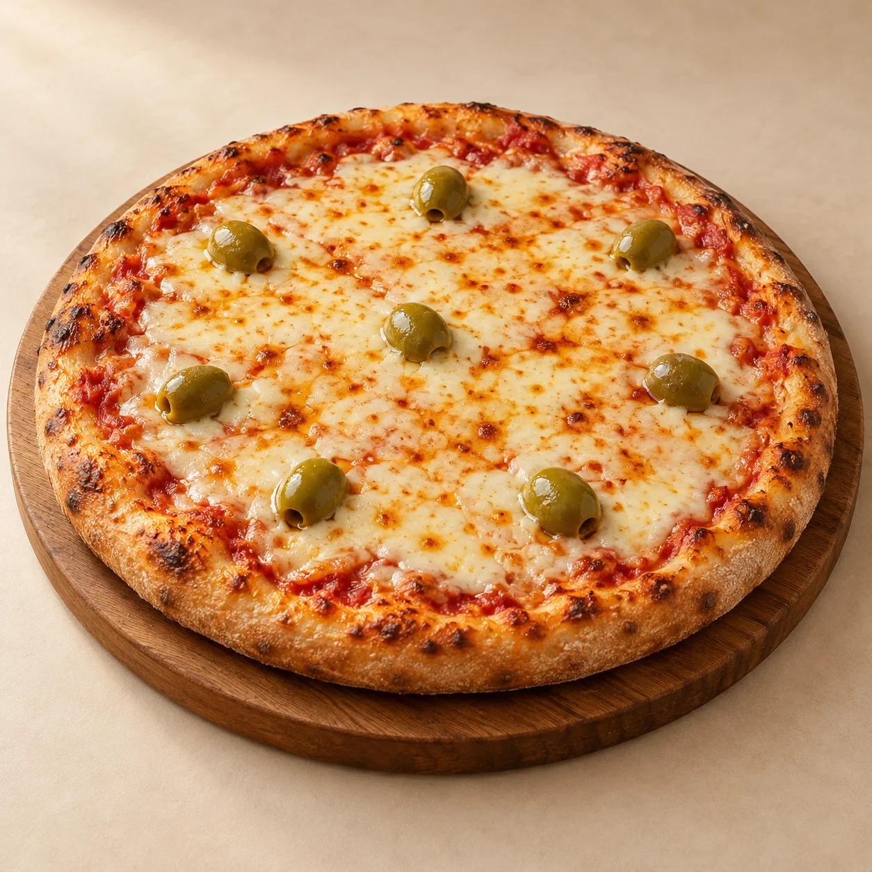 Pizza de muzzarella con aceitunas